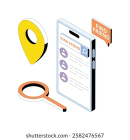 Find Your Friend vector Gradient isometric Style illustration. Eps 10 File