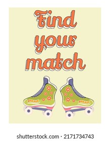 Find your match. Rollers in retro style with an inscription. Vector Stock illustration. Beige background.