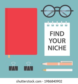 find your niche written in notebook - vector illustration