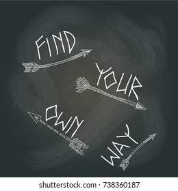 Find Your Own Way on the blackboard.White chalk text.