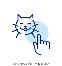 Find your pet. Finger tapping on cat picture. Browsing adoptable pets. Virtual adoption services. Vector icon