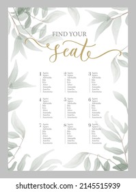 Find your seat - hand drawn modern calligraphy inscription for wedding sign with number. Seating plan for guests with table numbers