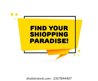 Find your shopping paradise icon. Flat, yellow, error icon for best sales, find your shiopping paradise. Vector icon