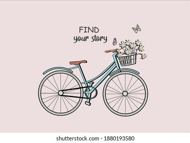 find your story with daisy bicycle butterfly  for fashion graphics, t shirt prints, posters etc
stationery,mug,t shirt,phone case  fashion style trend spring summer print optimist positive inspiration