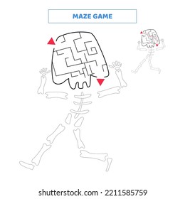 Find your way out of the maze with cute halloween skeleton.
