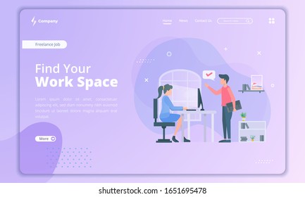 Find your work space for freelancer concept on landing page template