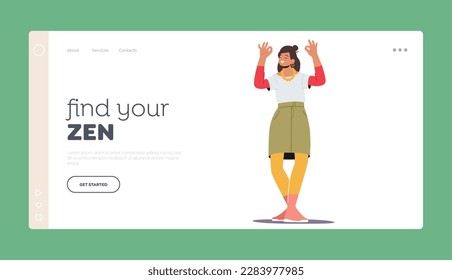 Find your Zen Landing Page Template. Happy Female Character Show Ok Symbol, Woman Show Positive Gesture, Satisfied Cheerful Girl Excited Emotion, Approval Body Language. Cartoon Vector Illustration