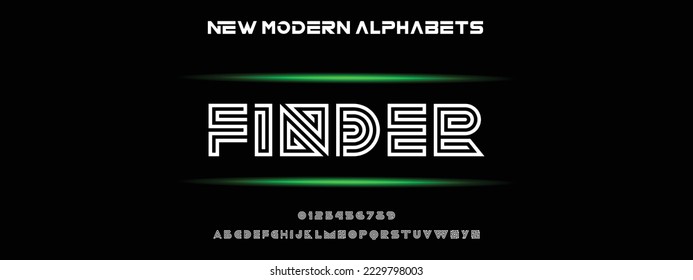 FINDER Modern Bold Font. Regular Italic Number Typography urban style alphabet fonts for fashion, sport, technology, digital, movie, logo design, vector illustration