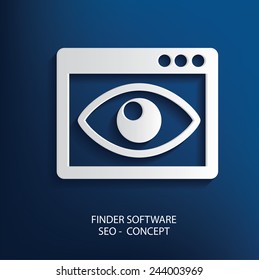 Finder software symbol on blue background, clean vector