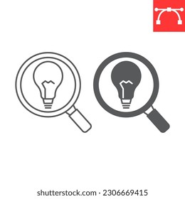 Finder solution line and glyph icon, solution and business , magnifier and lightbulb vector icon, vector graphics, editable stroke outline sign, eps 10.