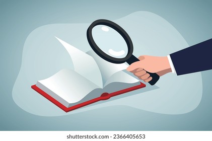 Finding answer in book. Studying, searching concept.