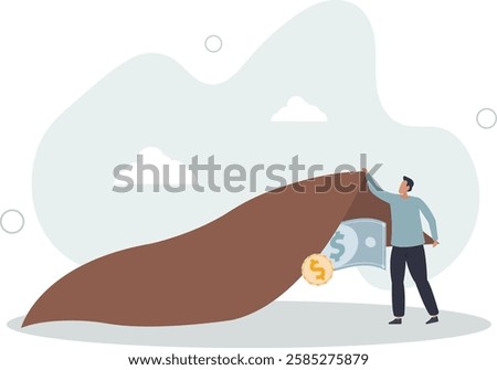 Finding bargain stock, hidden cost or expense, searching for yield or investment return concept.flat character life .