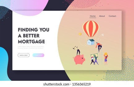 Finding Better Mortgage Landing Page. Borrower Hard Trying Pay on Loan. Character Raise Funds to Buy House or for Purpose Putting Website or Web Page. Flat Cartoon Vector Illustration