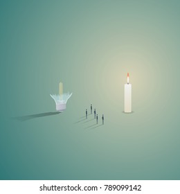 Finding business solution vector concept with teamwork and brainstorming symbols and new, creative idea solution. eps10 vector illustration.