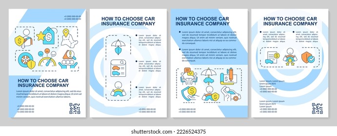 Finding car insurance provider tips blue brochure template. Coverage. Leaflet design with linear icons. Editable 4 vector layouts for presentation, annual reports. Arial, Myriad Pro-Regular fonts used