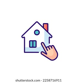Finding and choosing house linear RGB color icon. Real estate. Thin line customizable illustration. Contour symbol. Vector isolated outline drawing. Editable stroke