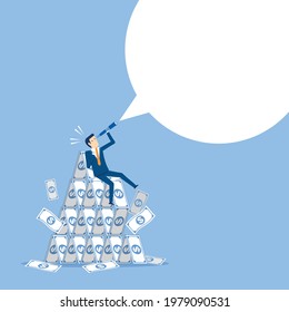 Finding collecting more income and bubble speech, Vector illustration in flat style