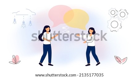 Finding common ground Search for opinion compromise concept Cooperation and united partnership Mentorship Guidance and leadership Empathy and communication Face to face heads Vector flat illustration