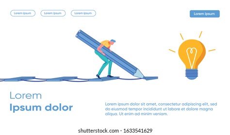 Finding Correct Business Solution and Company Development Method. Woman Cartoon Character Traces Path to Bright and Right Idea. Entrepreneurship and Innovations, Self-growth. Flat Vector Illustration.