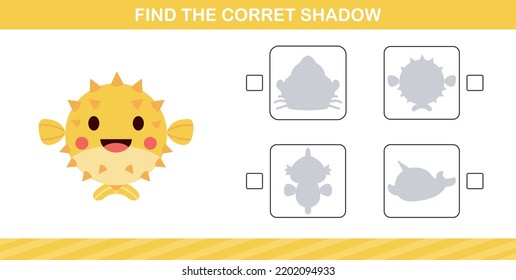 finding the correct shadow of cute animal education page game for kindergarten and preschool