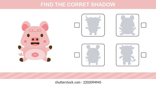 finding the correct shadow of cute animal education page game for kindergarten and preschool