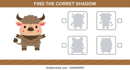 finding the correct shadow of cute animal education page game for kindergarten and preschool