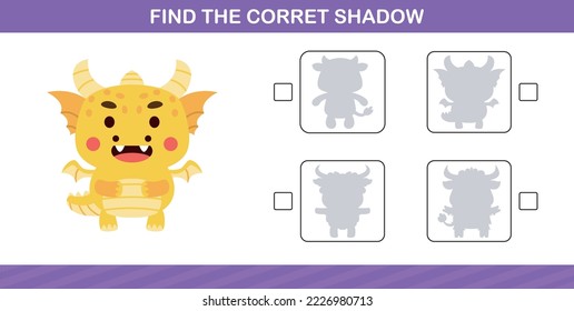 finding the correct shadow of cute animal education page game for kindergarten and preschool