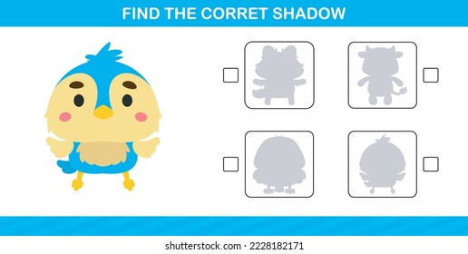 finding the correct shadow of cute animal,education page game for kindergarten and preschool