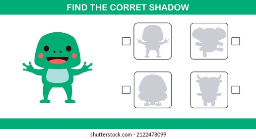 encontrar la sombra correcta de un animal lindo, juego educativo de emparejamiento con dibujos animados lindos., juego educativo para niños de 5 y 10 años de edad