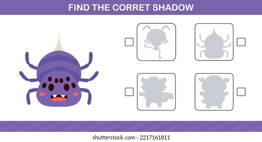 finding the correct shadow of cute insect education page game for kindergarten and preschool