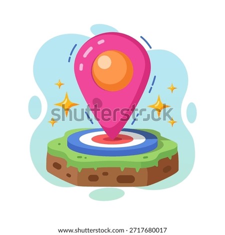 Finding the exact perfect location marker target hit successful goal achievement flat design vector empty state ui element graphic