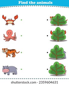 Finding Hiding Animals Child Exercise Sheet hedgehog toucan frog cow printable