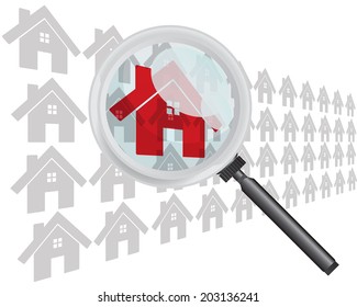 Finding Home with Magnifying Glass Concept Vector