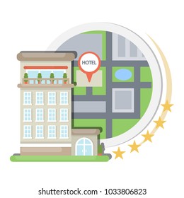 Finding hotel online with map and review.