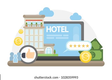 Finding hotel online with reviews and prices.