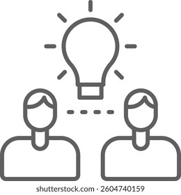Finding Idea Meeting icon with black outline style. solution, concept, innovation, creative, bulb, light, lamp. Vector illustration