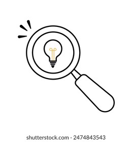 finding ideas icon with thin line magnifier. concept of suggest simplicity or survey and studying process. flat linear simple trend modern visionery or aha