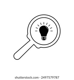 finding ideas icon with thin line magnifier. concept of suggest simplicity or survey and studying process. flat linear simple trend modern visionery or aha