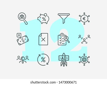 Finding investors line icon set. Portfolio, piggy bank, percentage. Business concept. Can be used for topics like finance, deposit, startup, investment