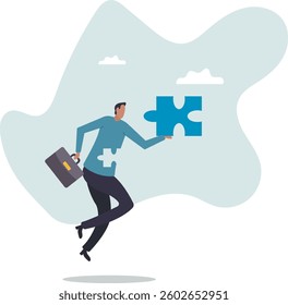 Finding jigsaw piece to complete work, career or success business, search for new idea to solve self problem, challenge or inspiration.character for design.