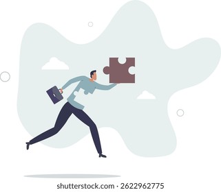 Encontrando peças de quebra-cabeça para completar o trabalho, carreira ou negócio de sucesso, busca por uma nova ideia para resolver o problema de si mesmo, desafio ou conceito de inspiração.