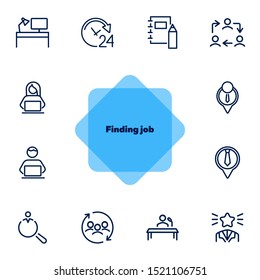 Finding job line icon set. Best worker, employee, workplace. Human resource concept. Can be used for topics like office, staff, personnel