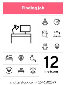 Finding job line icon set. Best worker, employee, workplace. Human resource concept. Can be used for topics like office, staff, personnel