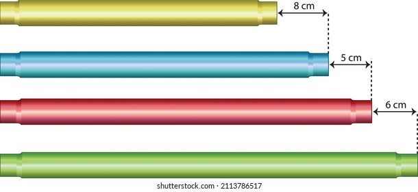 Encontrar las longitudes de los tubos azul, rojo y verde con expresiones matemáticas