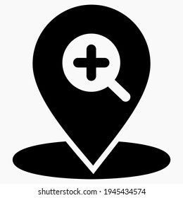 Encontrar una ubicación. Icono de ampliación y ubicación. Acercar. Icono del vector.