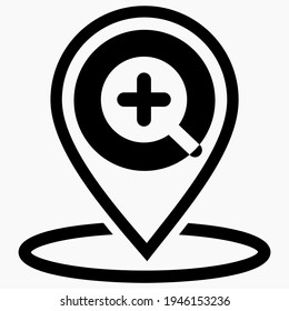 Einen Ort finden. Symbol und Position des Magnifizierers. Vergrößern. Vektorsymbol.