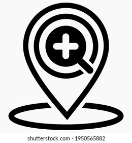 Finding a location. Magnifier icon and location. Zoom in. Vector icon.