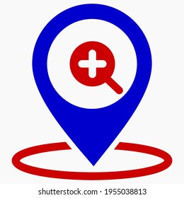 Encontrar una ubicación. Icono de ampliación y ubicación. Acercar. Icono del vector.