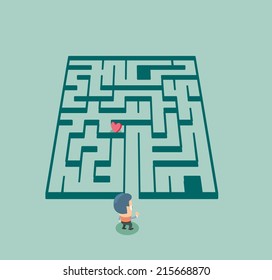 Encontrando amor no labirinto. Ilustração de vetor plano