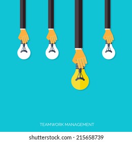Finding the main idea. Teamwork management concept. Flat icons. Global communication and working experience. Business, briefing organization. Money making and analyzing.